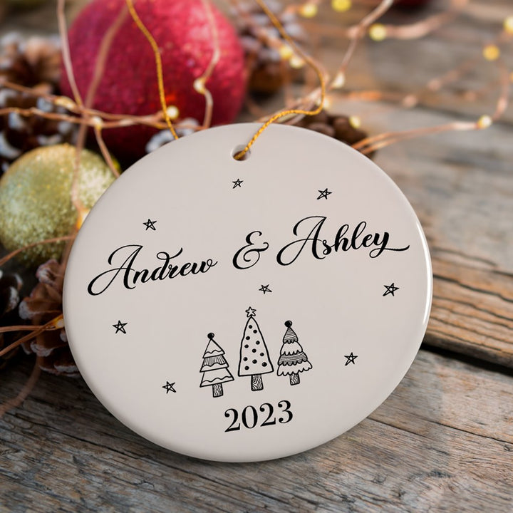 Minimalist Couple Personalized Simple Christmas Ornament with Custom Name Ceramic Ornament OrnamentallyYou 