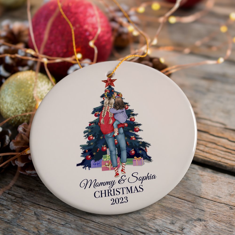 Mom and Baby Personalized Christmas Ornament, New Family or Single Mother Gift Ceramic Ornament OrnamentallyYou Circle 