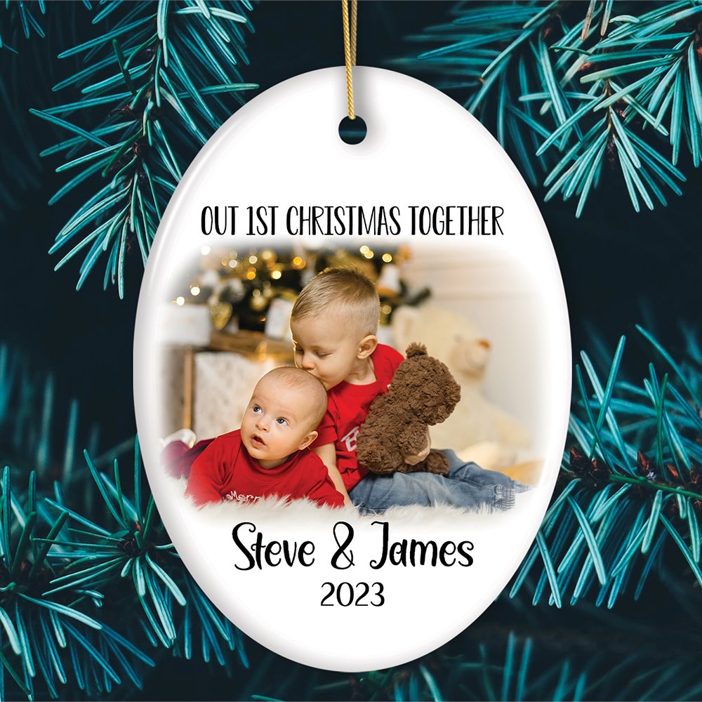 New Little Brother or Sister Customized Photo Ornament, Our 1st Christmas Together Ceramic Ornament OrnamentallyYou Oval 