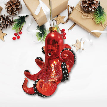 Pacific Octopus Blown Glass Christmas Ornament, Sea Animal Creature Glass Ornament OrnamentallyYou 