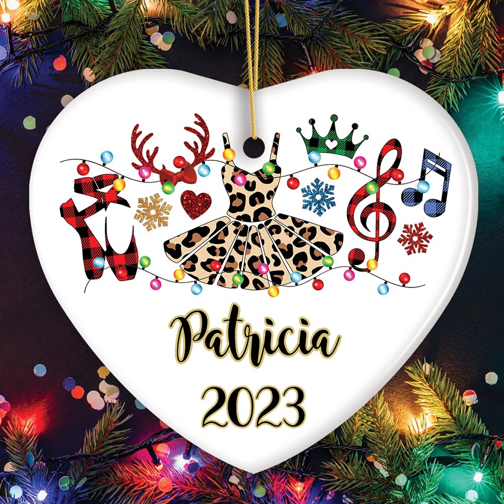 Personalized Ballet Buffalo Plaid Leopard Merry Christmas Ornament, Dance Teacher Gift Ceramic Ornament OrnamentallyYou Heart 
