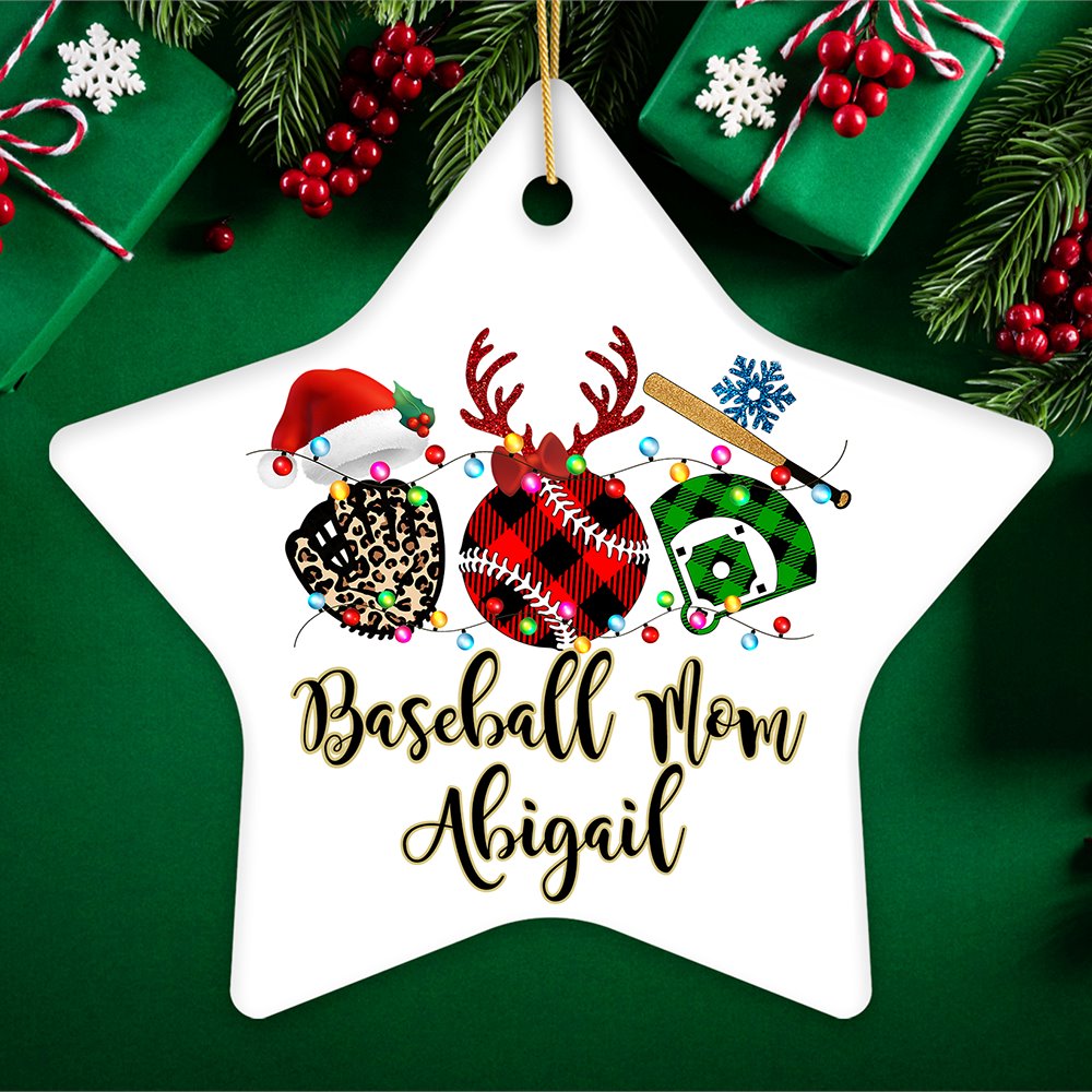 Personalized Baseball Buffalo Plaid Leopard Merry Christmas Ornament, Team and Coaches Gift Ceramic Ornament OrnamentallyYou Star 