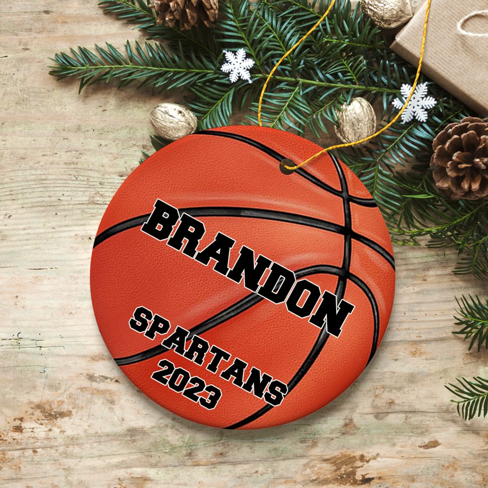 Personalized Basketball Christmas Ornament, Festive Holiday Theme with Name and Date Ceramic Ornament OrnamentallyYou 