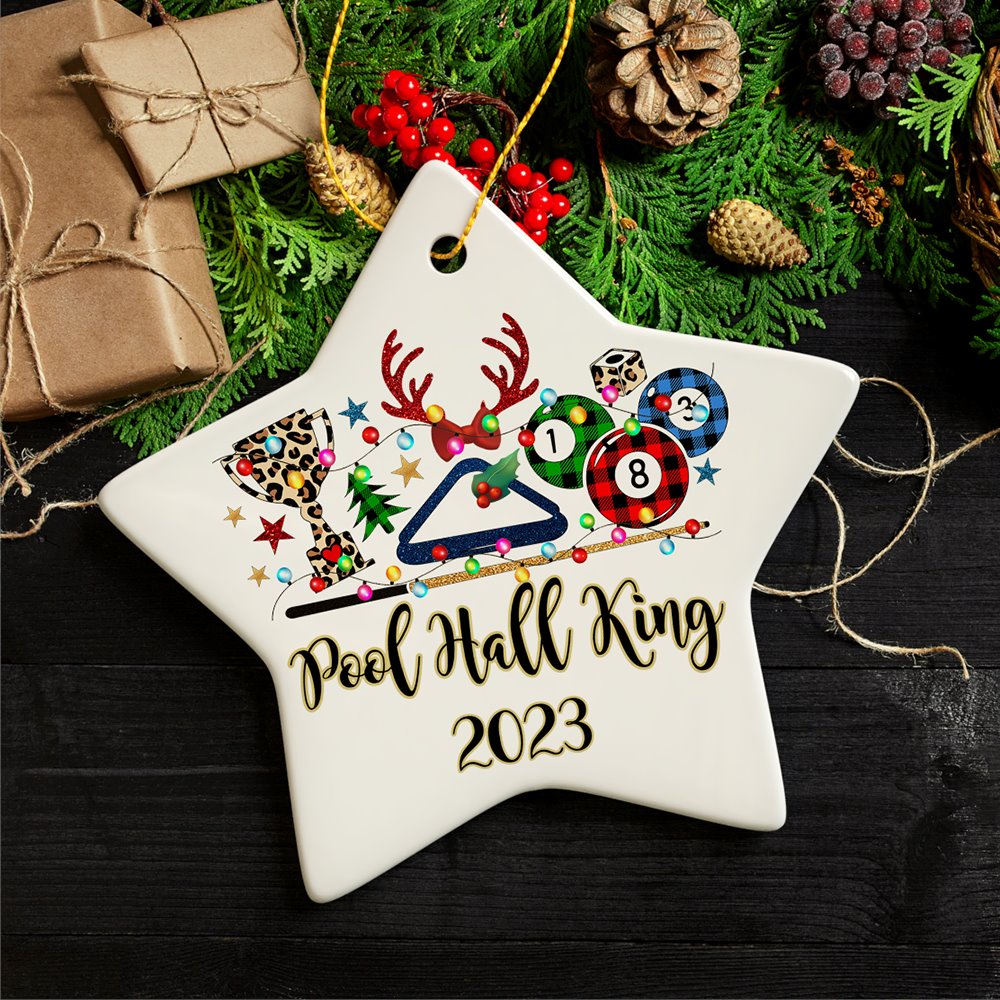 Personalized Billiards Buffalo Plaid Christmas Ornament, Pool Balls Snooker Gift Ceramic Ornament OrnamentallyYou Star 