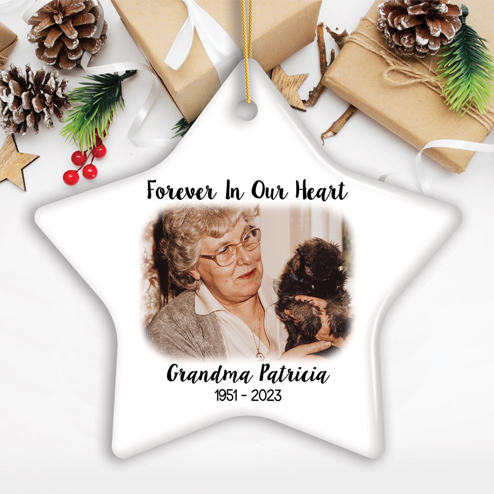 Personalized Memorial Photo Upload Ornament, In Loving Memory Death of a Loved One Ceramic Ornament OrnamentallyYou Star 
