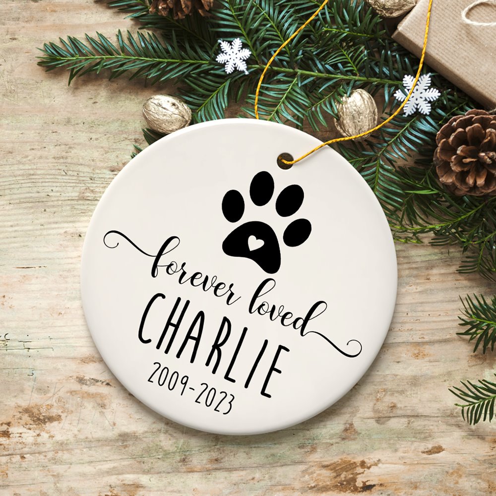 Personalized Pet Memorial Keepsake Ornament, Forever Loved Loss of Dog or Cat Ceramic Ornament OrnamentallyYou 