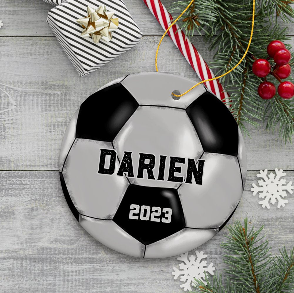 Personalized Soccer Christmas Ornament, Festive Holiday Theme with Name and Date Ceramic Ornament OrnamentallyYou 