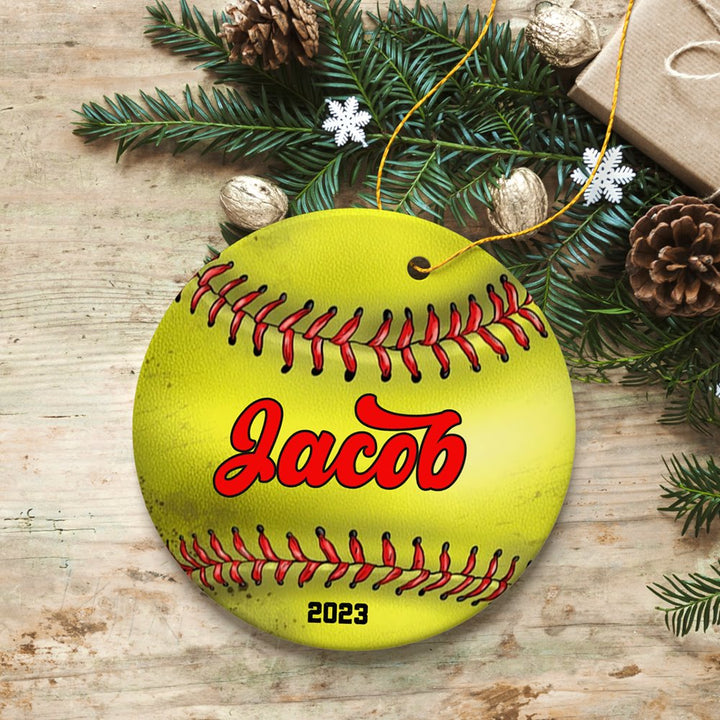 Personalized Softball Christmas Ornament, Festive Holiday Theme with Name and Date Ceramic Ornament OrnamentallyYou 