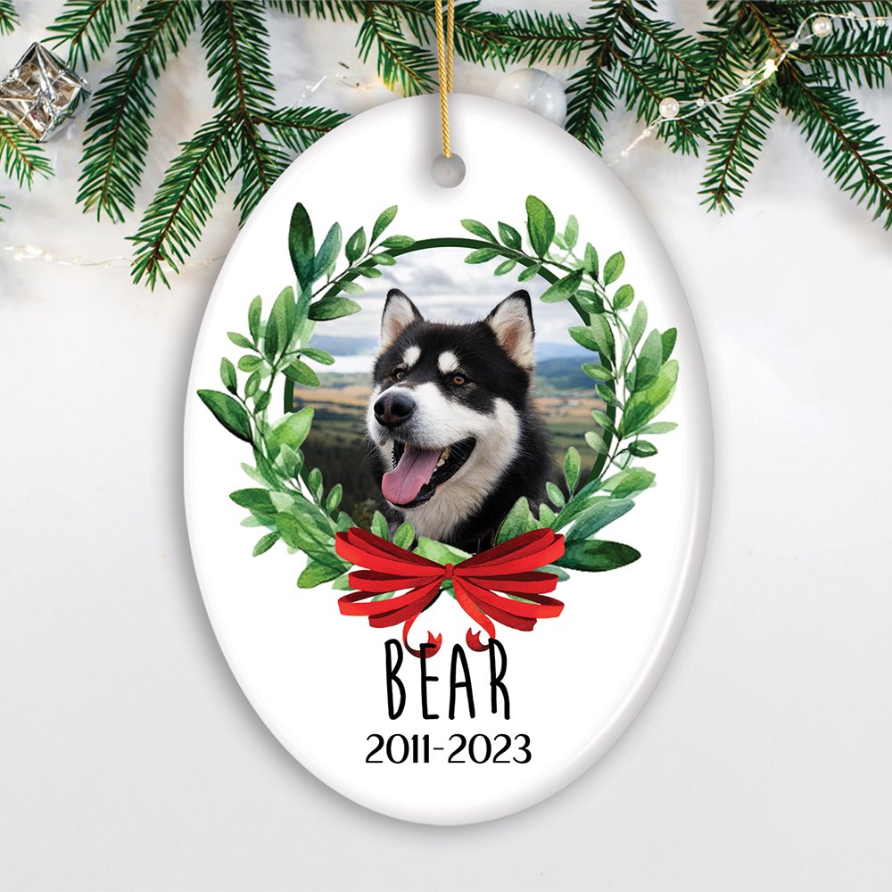 Pet Memorial Personalized Photo Ornament, In Memory of Dog or Cat Gift Ceramic Ornament OrnamentallyYou Oval 