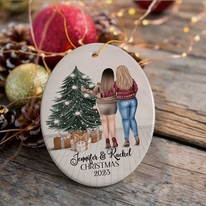 Plus Size Girl Friends Personalized Christmas Ornament, Mature Female Moms or Coworker Gifts, Thick Girls Ceramic Ornament OrnamentallyYou Oval 