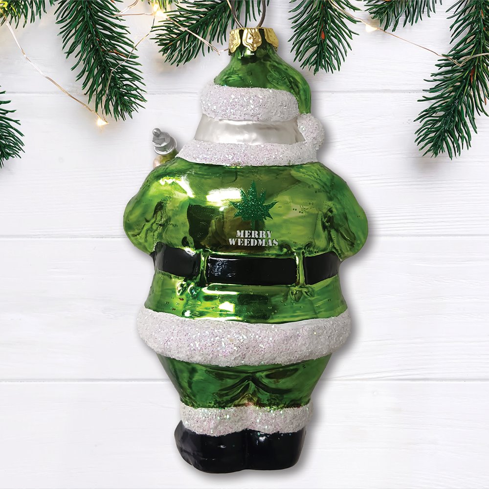 Pothead Santa Glass Christmas Ornament, Merry Weedmas Funny Pot Decoration OrnamentallyYou 