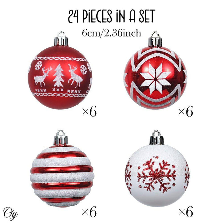 24 Red and White Ornament Balls, Assorted Christmas Glitter Baubles Ornament Bundle Guangdong Eagle Gifts Co., Ltd. 
