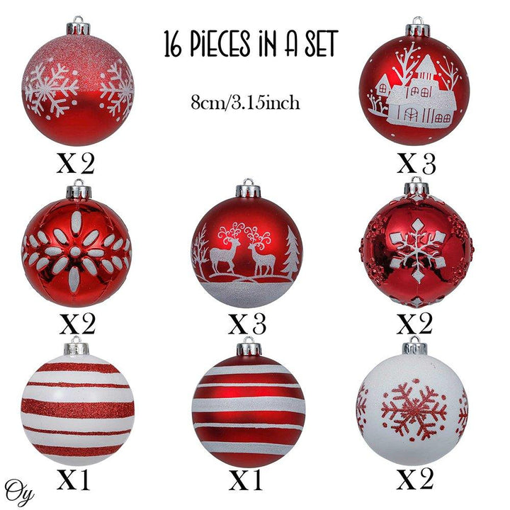 Red and White Shatterproof 16 Piece Christmas Ball Ornament Bundle, Candycane and Glittery Snowflakes Ornament Bundle Guangdong Eagle Gifts Co., Ltd. 