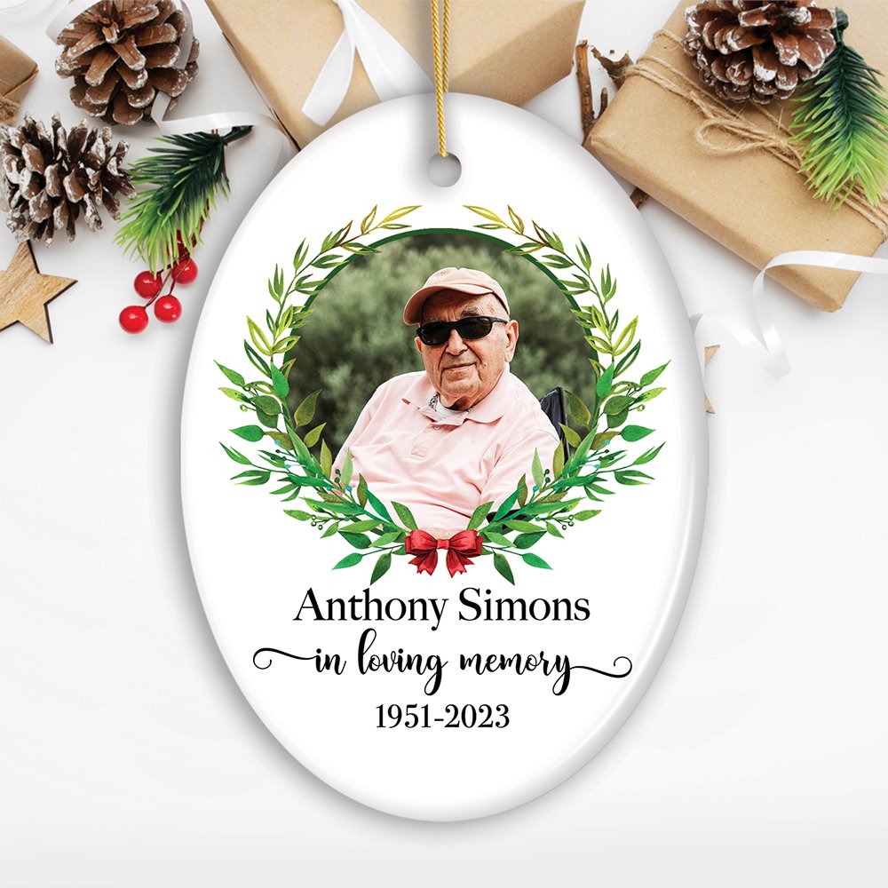 Remember Personalized Memorial Photo Ornament, In Loving Memory Keepsake Gift With Custom Name Ceramic Ornament OrnamentallyYou Oval 