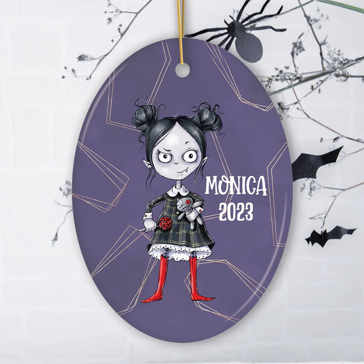 Spooky Girl Customized Halloween Ornament, Daughter Gift Ceramic Ornament OrnamentallyYou Oval 