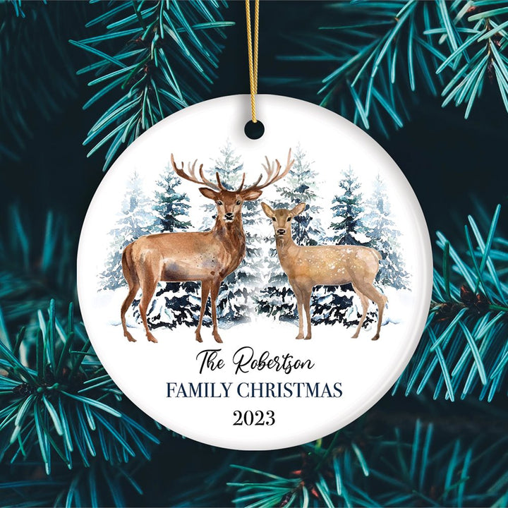 Watercolor Family Deer Christmas Personalized Ornament Ceramic Ornament OrnamentallyYou 