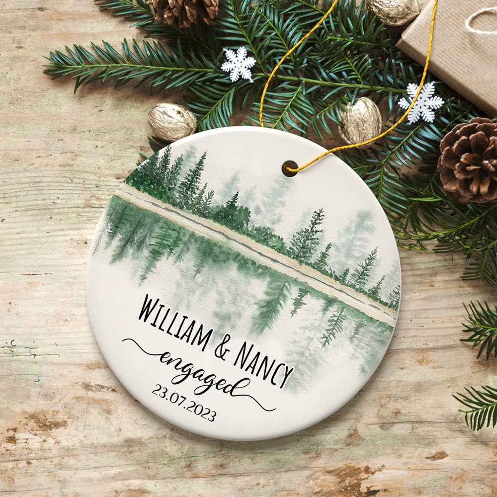 Watercolor Forest Engaged or Married Personalized Ornament, Engagement Gift Ceramic Ornament OrnamentallyYou 