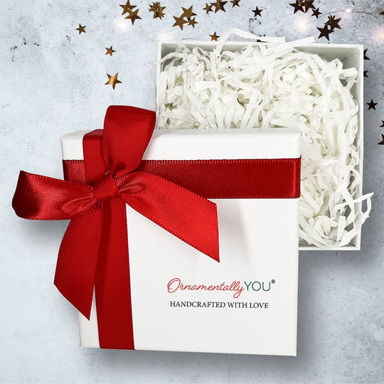 White Gift Box with Red Bow Gift Box OrnamentallyYou 
