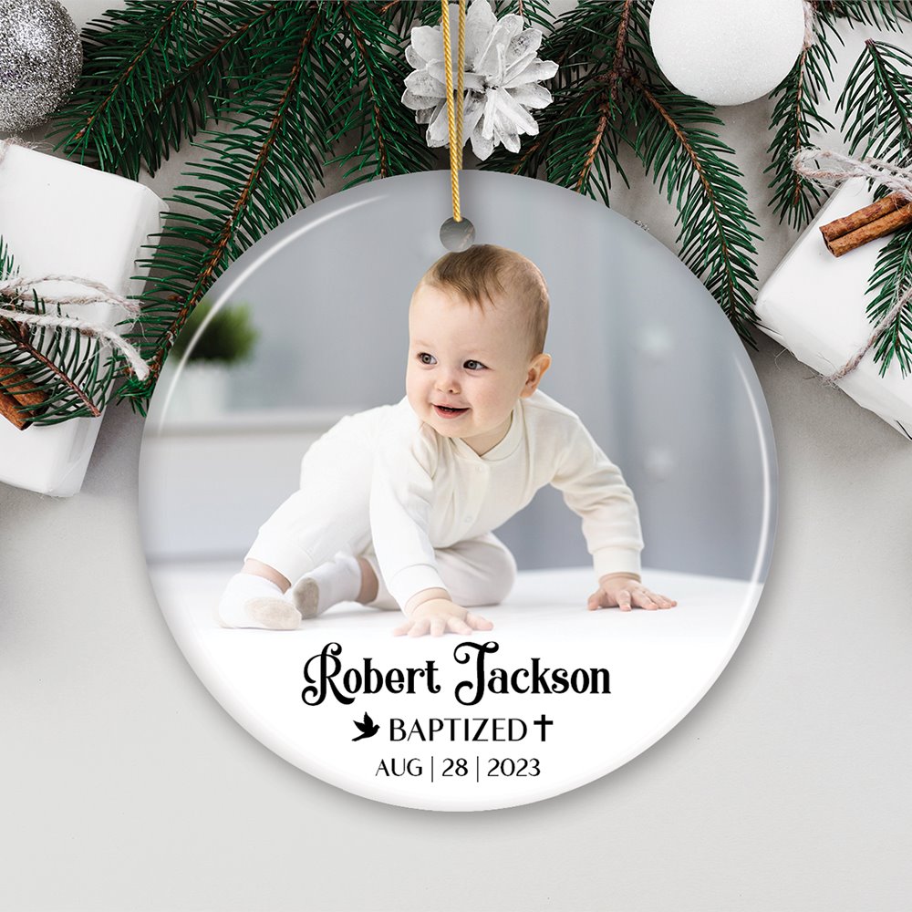 Baby Baptism Personalized Photo Ornament, Christening Keepsake Gift Ceramic Ornament OrnamentallyYou 