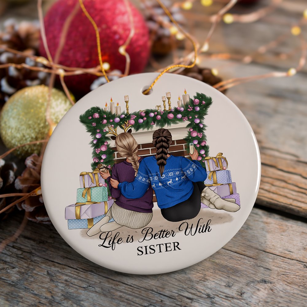 Besties Forever Personalized Christmas Ornament, Sisters or Bestfriends Womens Gifts Ceramic Ornament OrnamentallyYou 