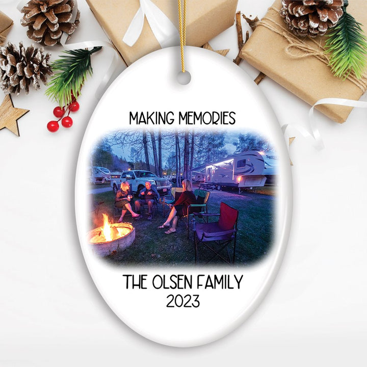 Camping Memory Photo Customized Ornament, Personalized Christmas Camper Gift Ceramic Ornament OrnamentallyYou Oval 