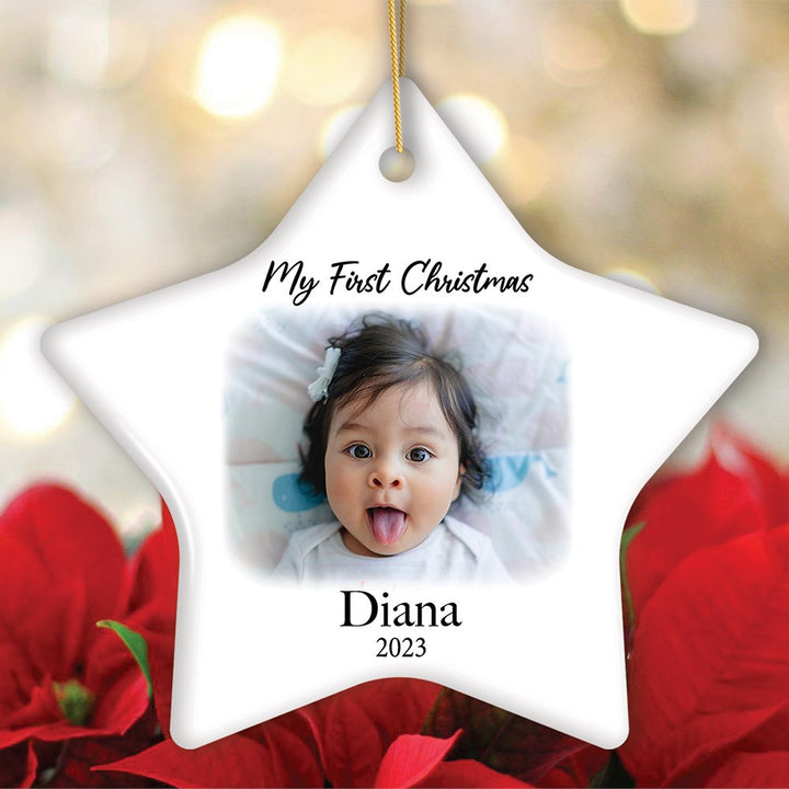 Custom Baby First Christmas Portrait Ornament, Personalized Uploaded Photo Gift Ceramic Ornament OrnamentallyYou Star 