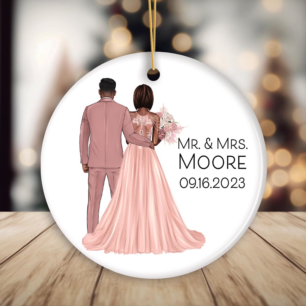 Elegant Wedding Bride and Groom Personalized Ornament, Marriage Ceremony Customized Gift Ceramic Ornament OrnamentallyYou 