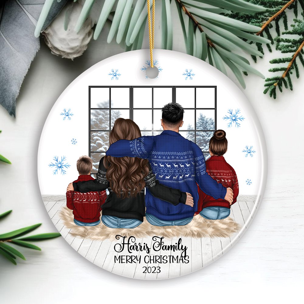 Family of Four Personalized Winter Theme Christmas Ornament Ceramic Ornament OrnamentallyYou 