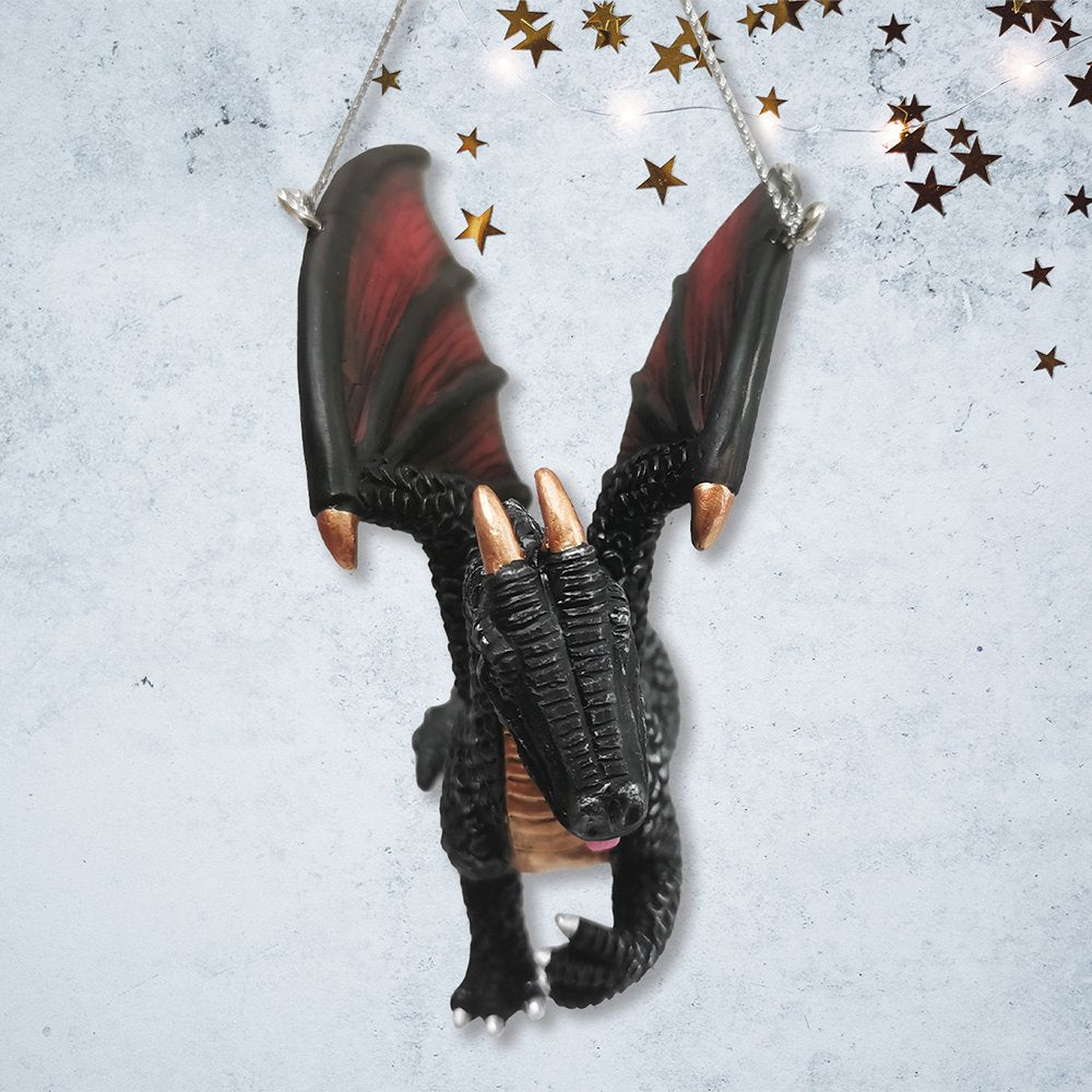 Fierce Mystical Black Dragon Ornament, Mythical Creature Gothic Fantasy OrnamentallyYou 