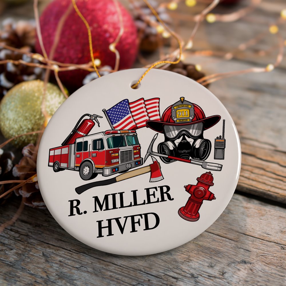 Firefighter Personalized Ornament, Fireman Christmas Appreciation Gift with Custom Name Ceramic Ornament OrnamentallyYou 