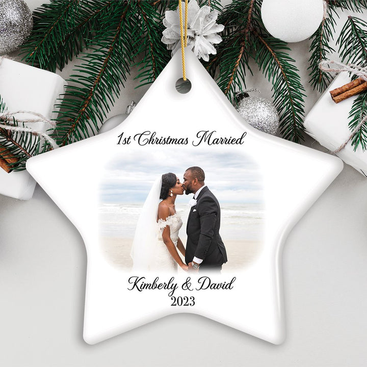 First Christmas Married Personalized Photo Ornaments, Mr And Mrs Wedding Gift Ceramic Ornament OrnamentallyYou Star 