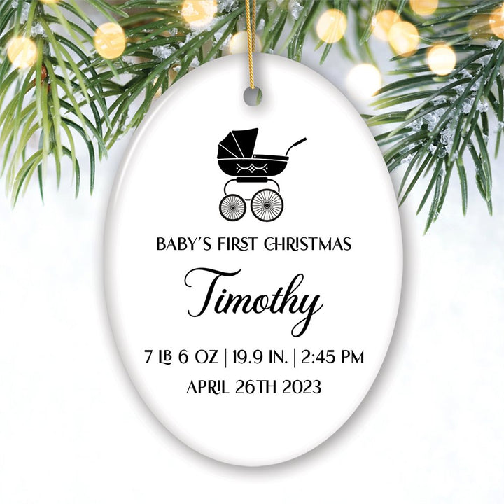 Fully Detailed Baby’s First Christmas Personalized Ornament with Weight and Birth Year Ceramic Ornament OrnamentallyYou Oval 