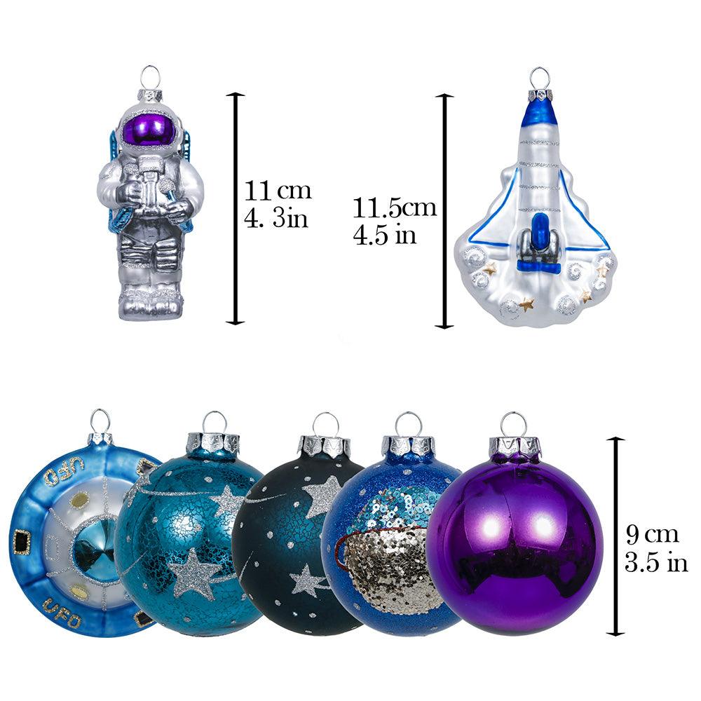 Galactic Space Theme Glass Ornament Bundle, Purple Star Pattern Baubles, Astronaut, Spaceship, and UFO Decorations Ornament Bundle Guangdong Eagle Gifts Co., Ltd. 