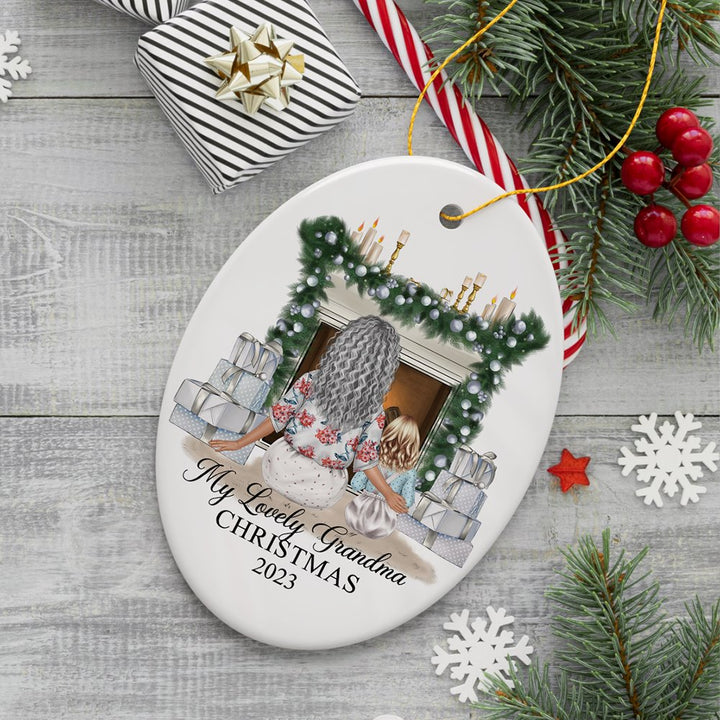 Grandma and Grandsons Personalized Christmas Ornament, Grandmother Holiday Gift Ceramic Ornament OrnamentallyYou Oval 