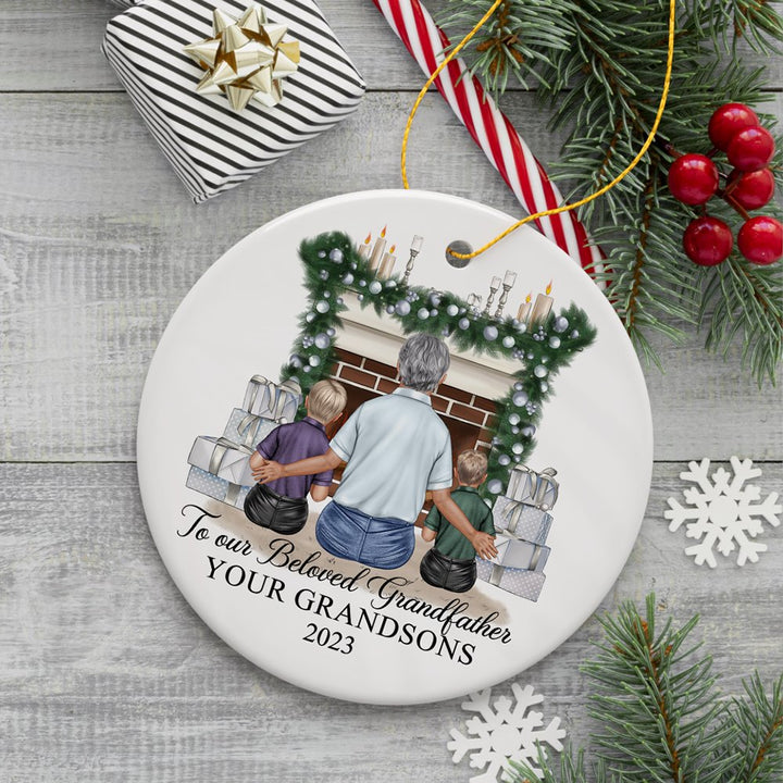 Grandpa and Grandsons Personalized Christmas Ornament, Grandfather Holiday Gift Ceramic Ornament OrnamentallyYou 