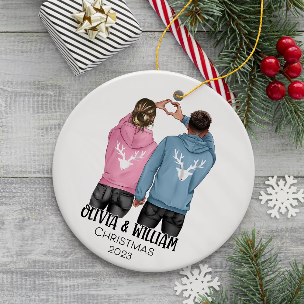 Lovers Together Personalized Christmas Ornament, Couples Custom Keepsake Gift Ceramic Ornament OrnamentallyYou 