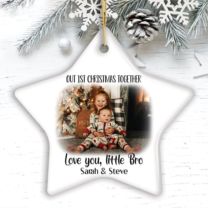 New Little Brother or Sister Customized Photo Ornament, Our 1st Christmas Together Ceramic Ornament OrnamentallyYou Star 