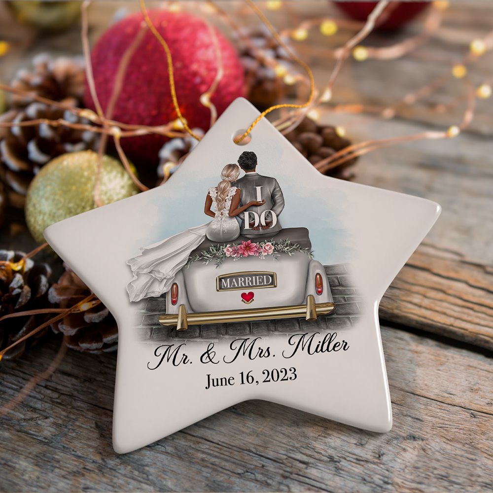 Newlywed Just Married Custom Keepsake Ornament, First Christmas as Husband and Wife Gift Ceramic Ornament OrnamentallyYou Star 