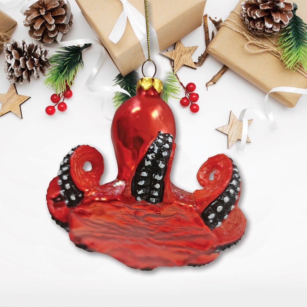 Pacific Octopus Blown Glass Christmas Ornament, Sea Animal Creature Glass Ornament OrnamentallyYou 