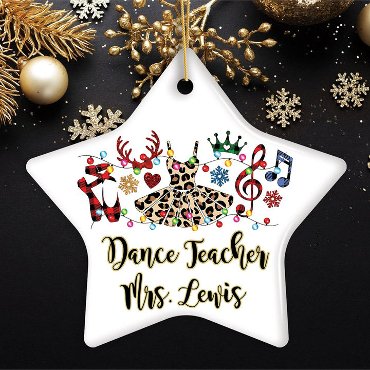 Personalized Ballet Buffalo Plaid Leopard Merry Christmas Ornament, Dance Teacher Gift Ceramic Ornament OrnamentallyYou Star 
