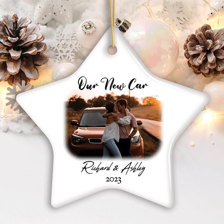 Personalized First Car Photo Ornament, New Driver Picture Custom Christmas Family Gift Ceramic Ornament OrnamentallyYou Star 