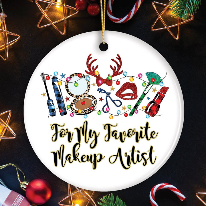 Personalized Makeup Artist Buffalo Plaid Christmas Ornament, Cosmetologist Beauty and Cosmetics Gift Ceramic Ornament OrnamentallyYou Circle 