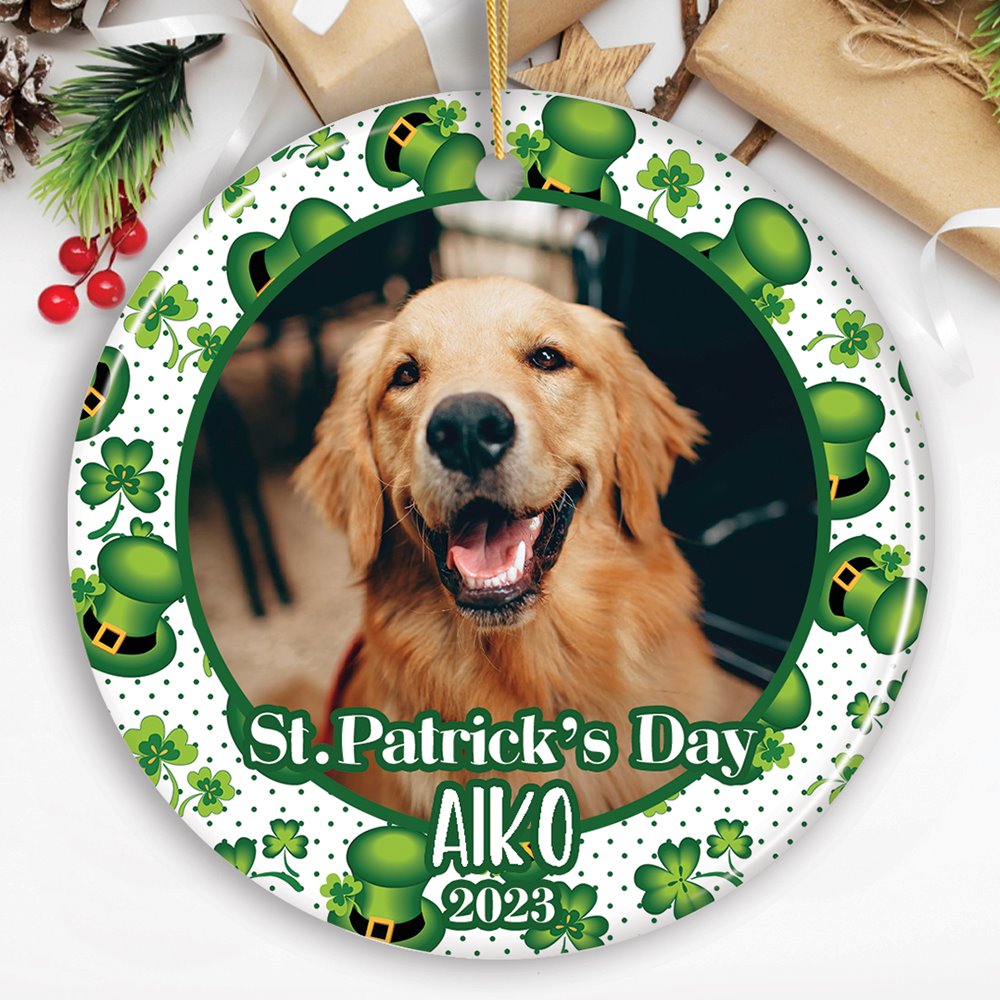 Personalized Photo Upload St. Patrick’s Ornament, Irish Small Tree Decoration and Gift Ceramic Ornament OrnamentallyYou 