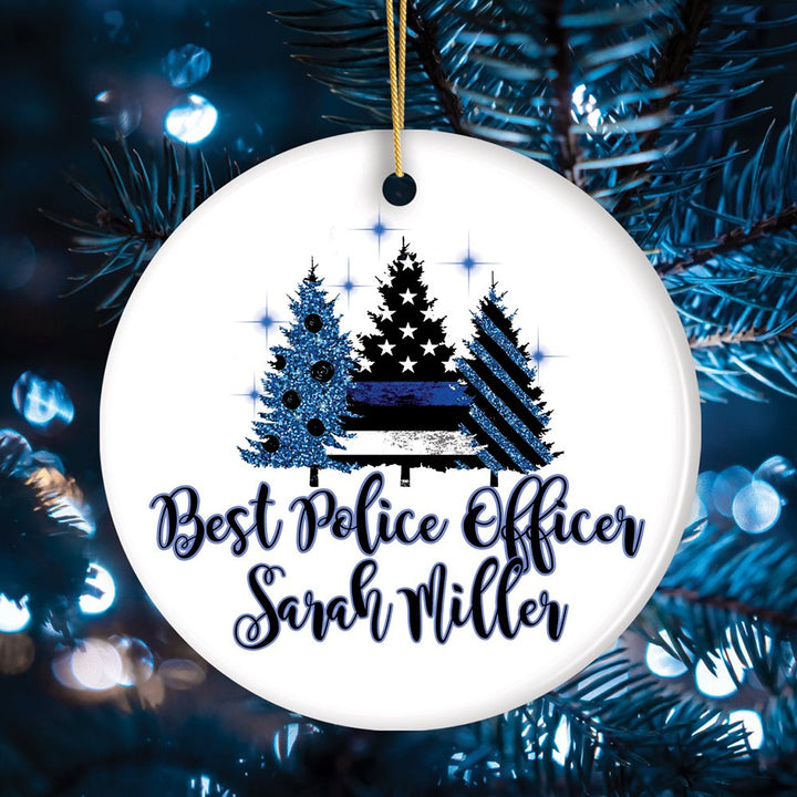 Personalized Police Officer Back The Blue Merry Christmas Trees Ornament, Retirement Gift Ceramic Ornament OrnamentallyYou Circle 
