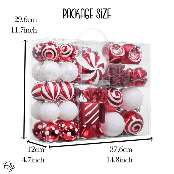 Premium Christmas Candy Red and White Large Ornament Set, Candycane Color 108 Piece Bauble Bundle Ornament Bundle OrnamentallyYou 