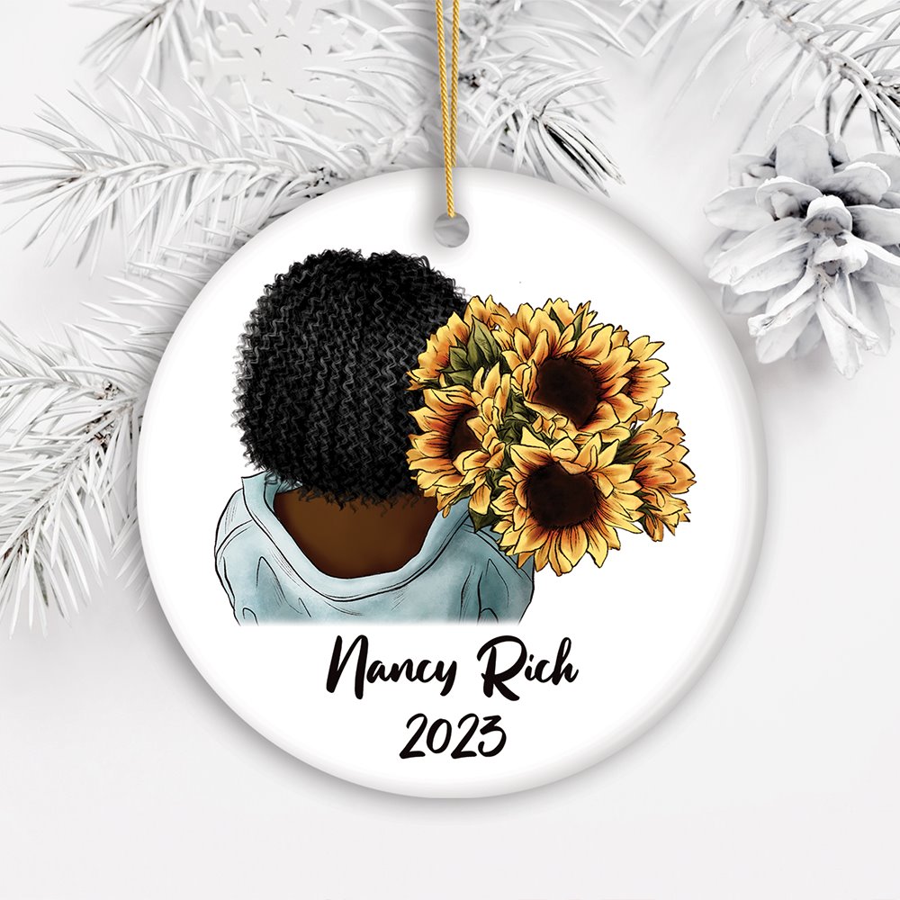 Small Town Girl with Sunflowers Personalized Ornament Gift, Farmhouse Christmas Tree Decor Ceramic Ornament OrnamentallyYou 