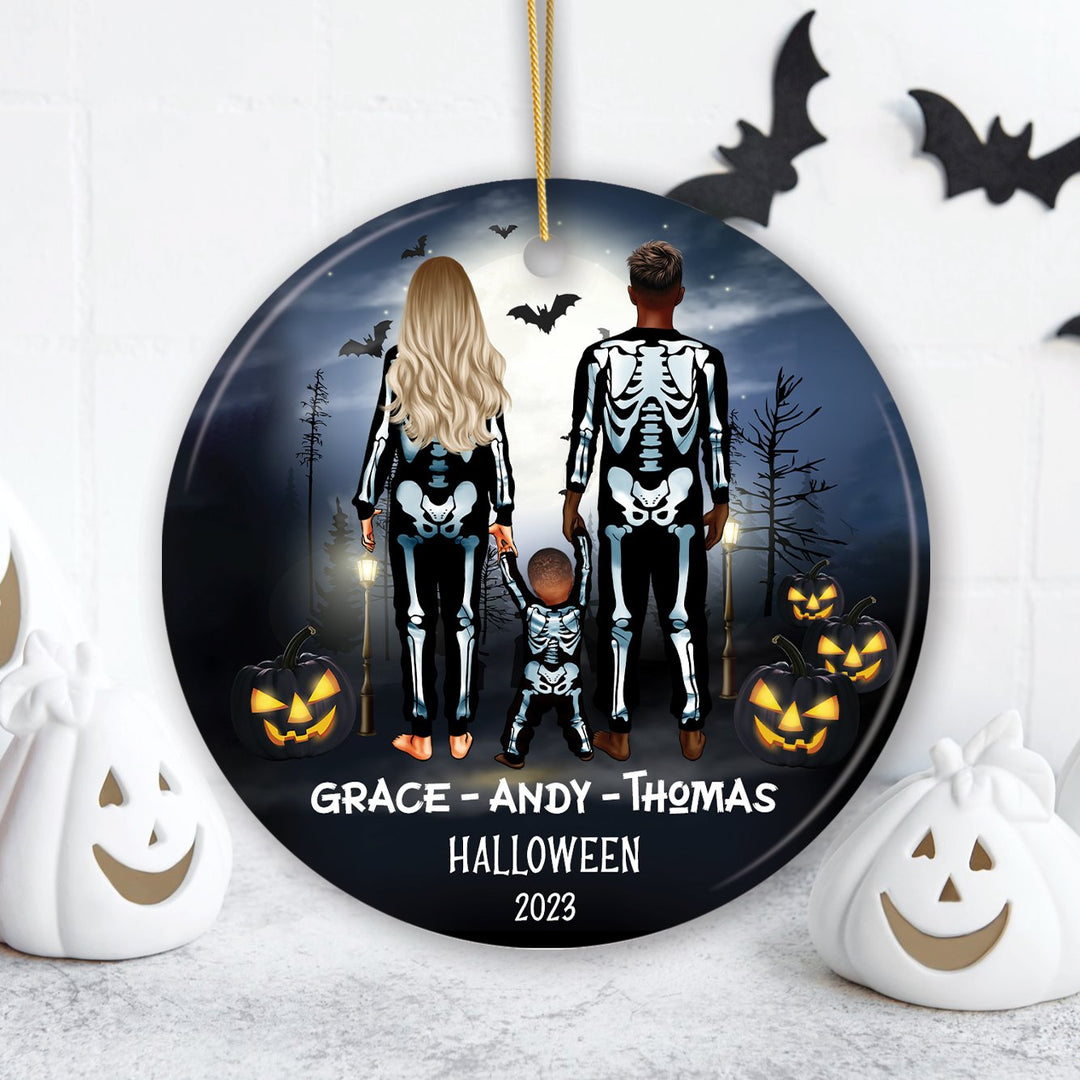 Spooky Family Customized Horror Theme Ornament, Halloween Tree Decoration, Skeleton Pajamas Ceramic Ornament OrnamentallyYou 