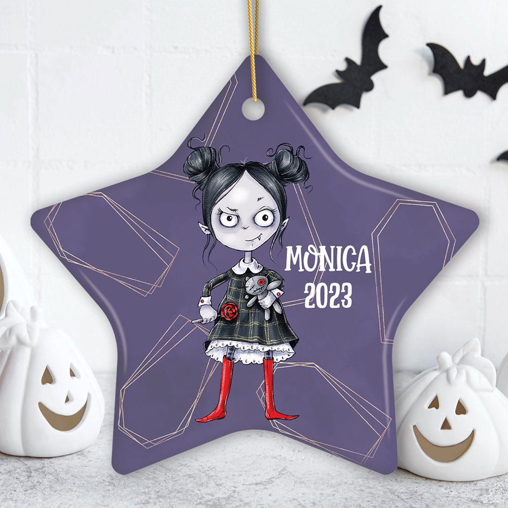 Spooky Girl Customized Halloween Ornament, Daughter Gift Ceramic Ornament OrnamentallyYou Star 