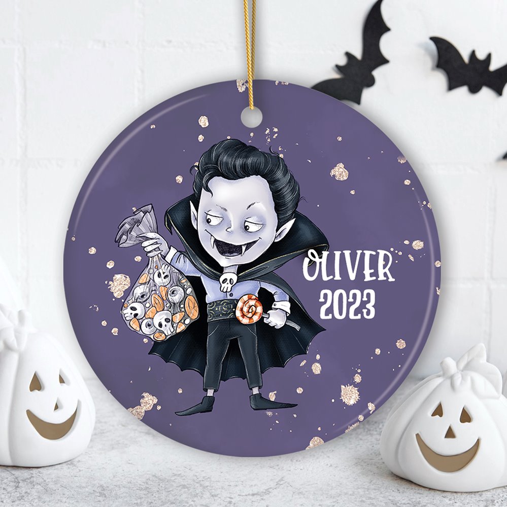 Spooky Vampire Boy Trick or Treat Custom Halloween Ornament Ceramic Ornament OrnamentallyYou Circle 
