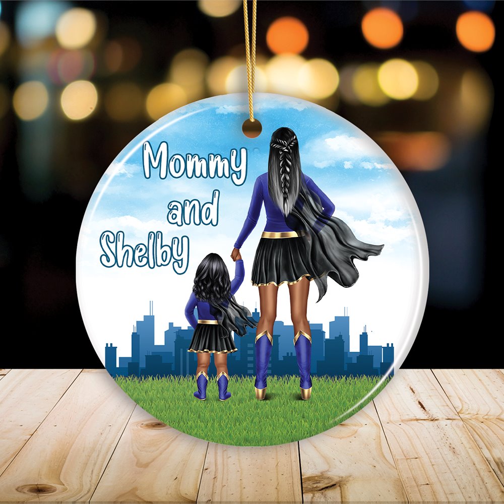 Superhero Mom and Daughter Personalized Ornament, Wonder Woman Christmas Gift for Mother with Child Ceramic Ornament OrnamentallyYou 